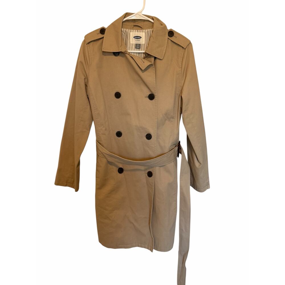Old Navy Women's Small Tan Long Sleeve Button Water-Resistant Trench Coat - Picture 2 of 12